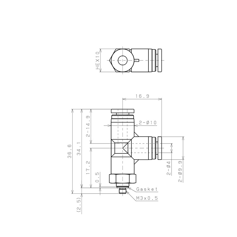 Bản vẽ kỹ thuật Đầu Nối Nhanh Khí Nén Dạng Chữ T Ren Ngoài Pisco SPPD4-M3SP