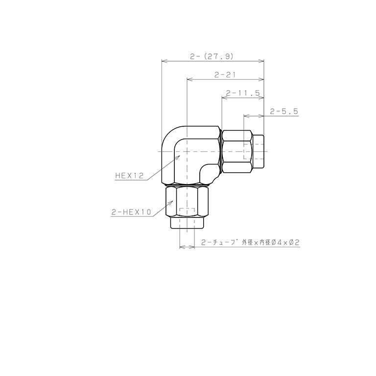 Bản vẽ kỹ thuật Đầu Ngạnh Nối Ống Có Đai Ốc Xiết Dạng Cong 90° Pisco NSV0420