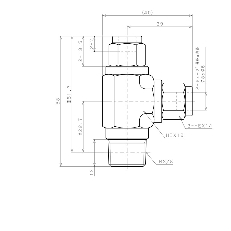 Bản vẽ kỹ thuật Đầu Ngạnh Nối Ống Có Đai Ốc Xiết Dạng Chữ T Ren Ngoài Pisco NSD0860-03-TP