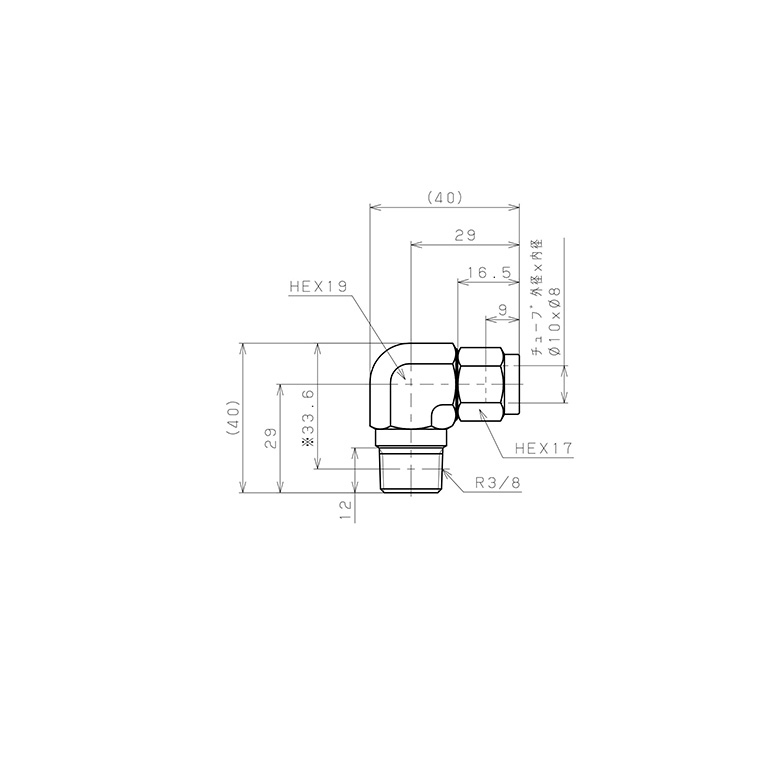 Bản vẽ kỹ thuật Đầu Ngạnh Nối Ống Có Đai Ốc Xiết Dạng Cong 90° Ren Ngoài Pisco NSL1080-03-TP