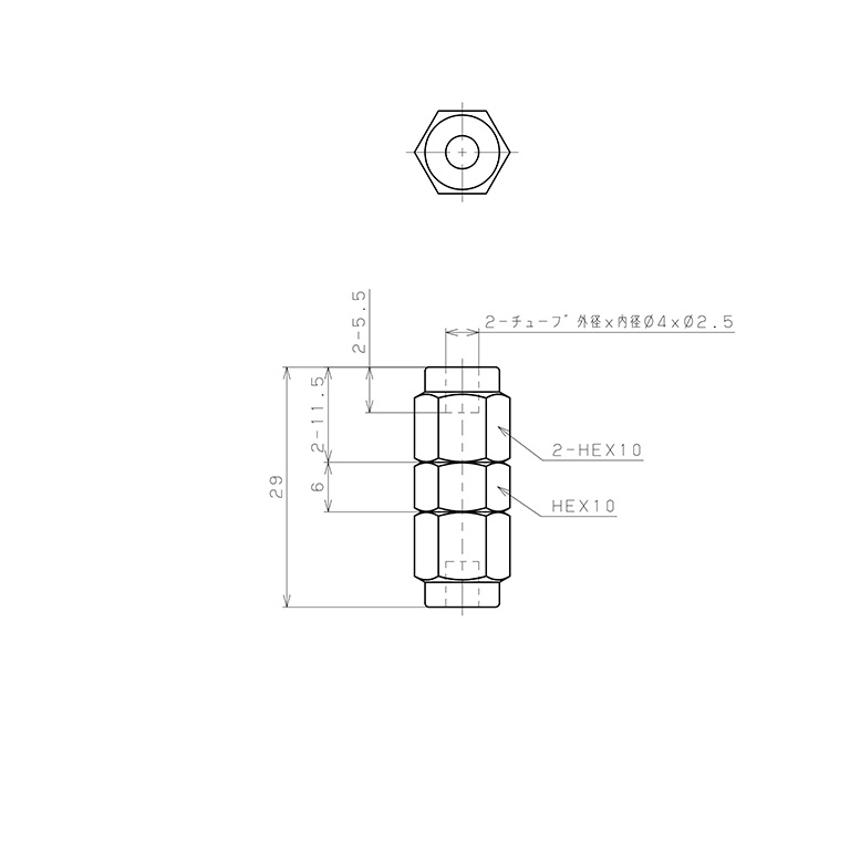 Bản vẽ kỹ thuật Đầu Ngạnh Nối Ống Có Đai Ốc Xiết Dạng Thẳng Thân Lục Giác Pisco NSU0425