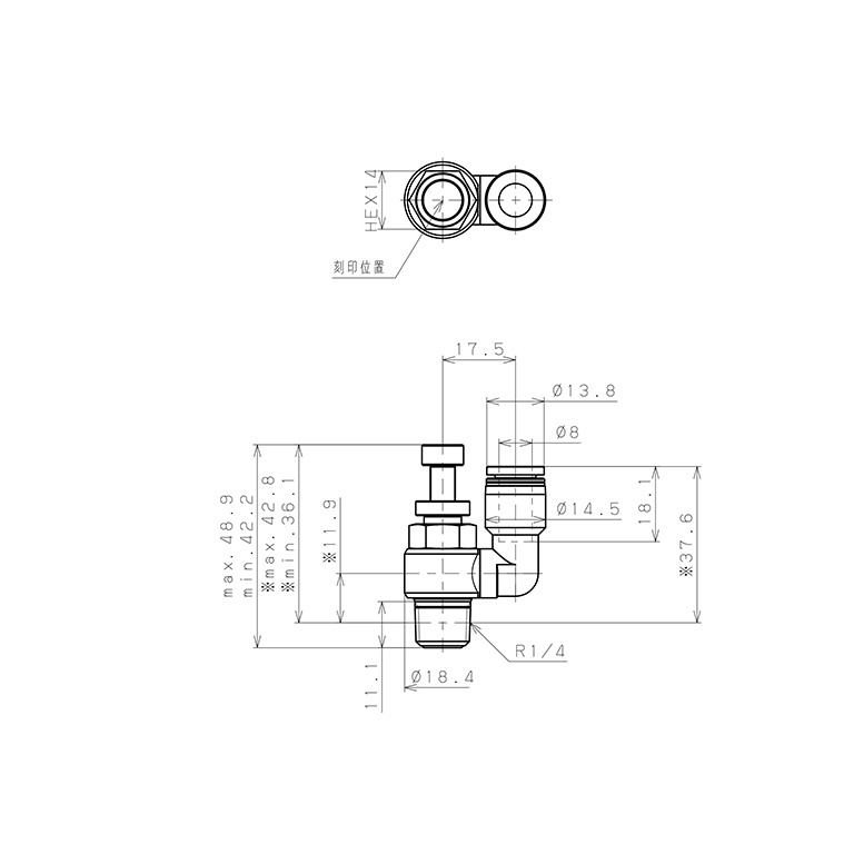 Bản vẽ kỹ thuật Van Tiết Lưu Khí Nén Pisco JSS8-02AW-C