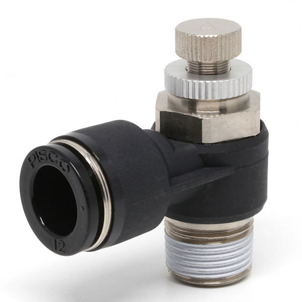 Van Tiết Lưu Khí Nén Cong 90° OD 12mm Ren Ngoài R3/8 Pisco JSC12-03A