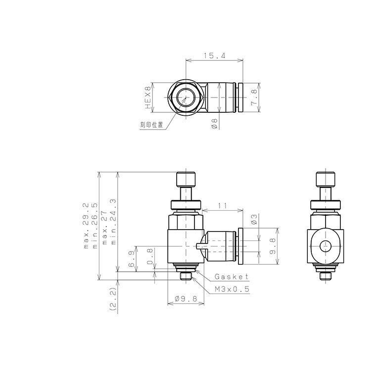 Bản vẽ kỹ thuật Van Tiết Lưu Khí Nén Pisco JSC3-M3AK-C