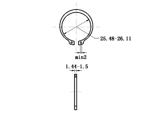 Bản vẽ kỹ thuật Phe Gài Trục Thép 65Mn DIN471 D28x1.5