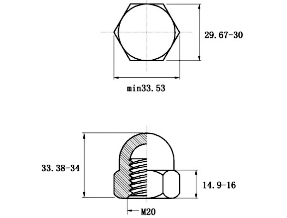 Bản vẽ kỹ thuật Tán Bầu Inox 316 DIN1587 M20