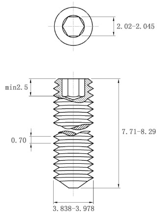 Bản vẽ kỹ thuật Vít Trí Đuôi Nhọn Thép Đen 10.9 DIN914 M4x8
