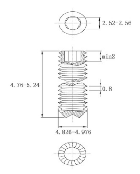 Bản vẽ kỹ thuật Vít Trí Đuôi Lõm Có Khía Thép Đen 12.9 DIN916K M5x5
