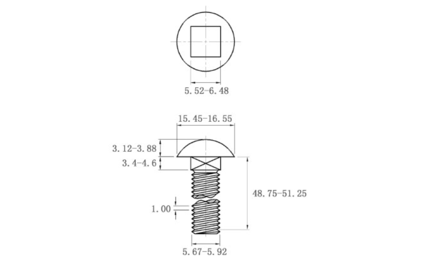 Bản vẽ kỹ thuật Bulong Cổ Vuông Inox 304 DIN603 M6x50