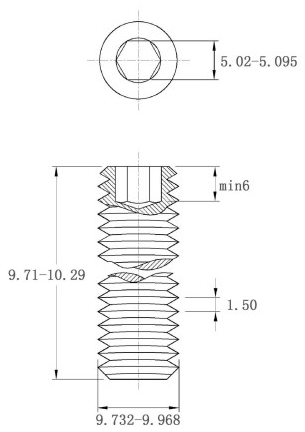 Bản vẽ kỹ thuật Vít Trí Đuôi Bằng Inox 304 DIN913 M10x10