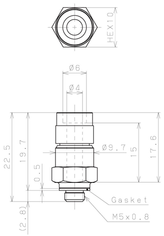 Bản vẽ kỹ thuật Đầu Nối Nhanh Khí Nén Dạng Thẳng Thân Lục Giác Ren Ngoài Pisco KC4-M5-F