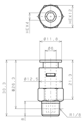 Bản vẽ kỹ thuật Đầu Nối Nhanh Khí Nén Dạng Thẳng Thân Lục Giác Ren Ngoài Pisco APC6-01-E