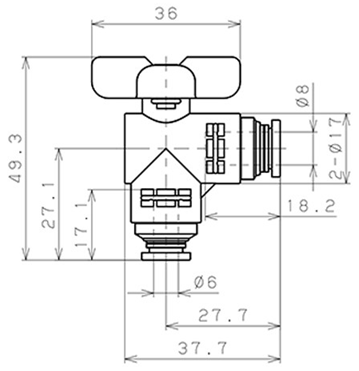 Bản vẽ kỹ thuật Van Bi Khí Nén Inox 304 Pisco BVLG20-0806SUS