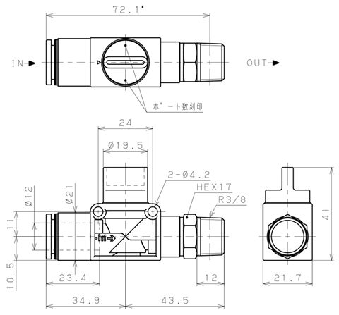 Bản vẽ kỹ thuật Van Tay Khí Nén Pisco HV12-03-2
