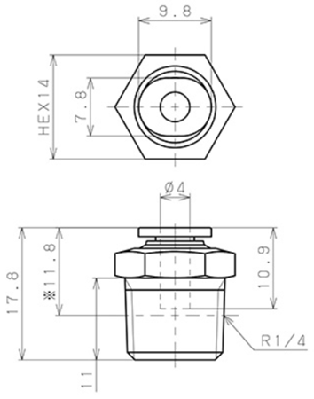 Bản vẽ kỹ thuật Đầu Nối Nhanh Khí Nén Dạng Thẳng Thân Lục Giác Ren Ngoài Pisco PC4-02M