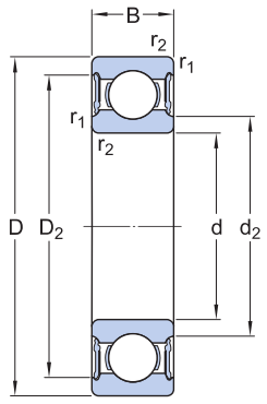 Bản vẽ kỹ thuật Vòng Bi Cầu Rãnh Sâu SKF 61901-2RS1 (12x24x6) Phốt Cao Su NBR Tiếp Xúc (Hai Bên)