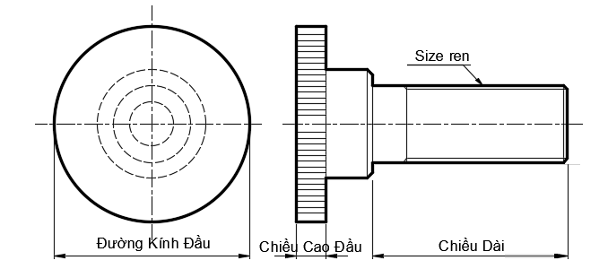 Bản vẽ kỹ thuật Bulong Vặn Tay Có Bậc Inox 303 ZNKOS3-16