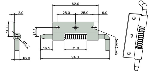 Bản vẽ kỹ thuật Chốt cửa bên trái thép mã kẽm Buyoung Φ4.2 (25x25) BYHL035-1A-L