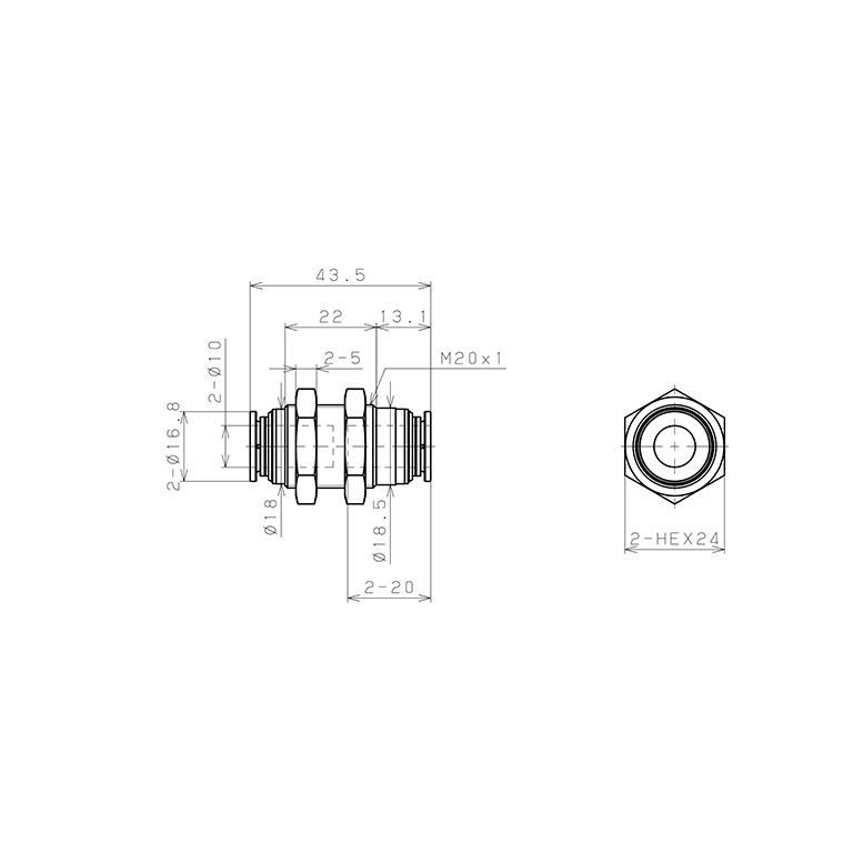 Bản vẽ kỹ thuật Đầu Nối Nhanh Khí Nén Dạng Thẳng Ren Ngoài Lắp Kẹp Vách Pisco KM10-1-F