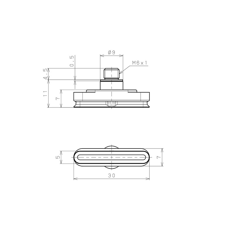 Bản vẽ kỹ thuật Bộ Nấm Hút Chân Không Hình Oval Bầu Dục Có Vít Ren, Silicone,  O.D 5x30 mm, Pisco VP5x30ES-M6