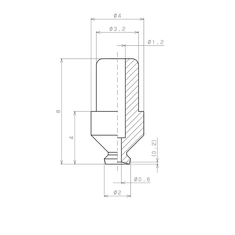 Bản vẽ kỹ thuật Đầu Nấm Hút Chân Không, Cao Su Nitrile (NBR), O.D 2 mm, Pisco VP2RN