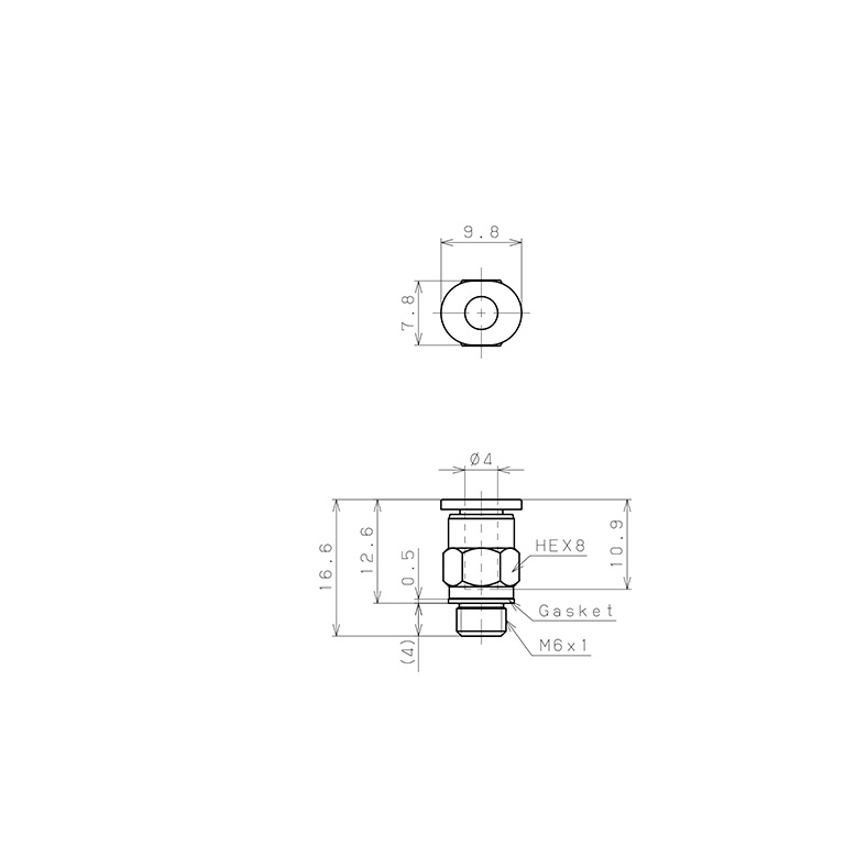 Bản vẽ kỹ thuật Đầu Nối Nhanh Khí Nén Dạng Thẳng Thân Lục Giác Ren Ngoài Pisco PC4-M6M-C