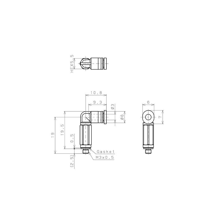 Bản vẽ kỹ thuật Đầu Nối Nhanh Khí Nén Dạng Cong 90° Ren Ngoài (Dài) Pisco PLL3-M3MW