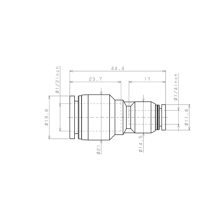 Bản vẽ kỹ thuật Đầu Nối Nhanh Khí Nén Dạng Nối Giẩm Pisco PG1/2-1/4