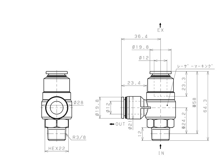 Bản vẽ kỹ thuật Van Xả Nhanh Khí Nén Pisco EQ03-P03C12C12