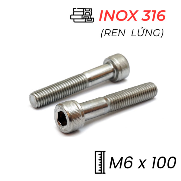 Lục Giác Chìm Đầu Trụ Inox 316 DIN912 M6x100 Ren Lửng