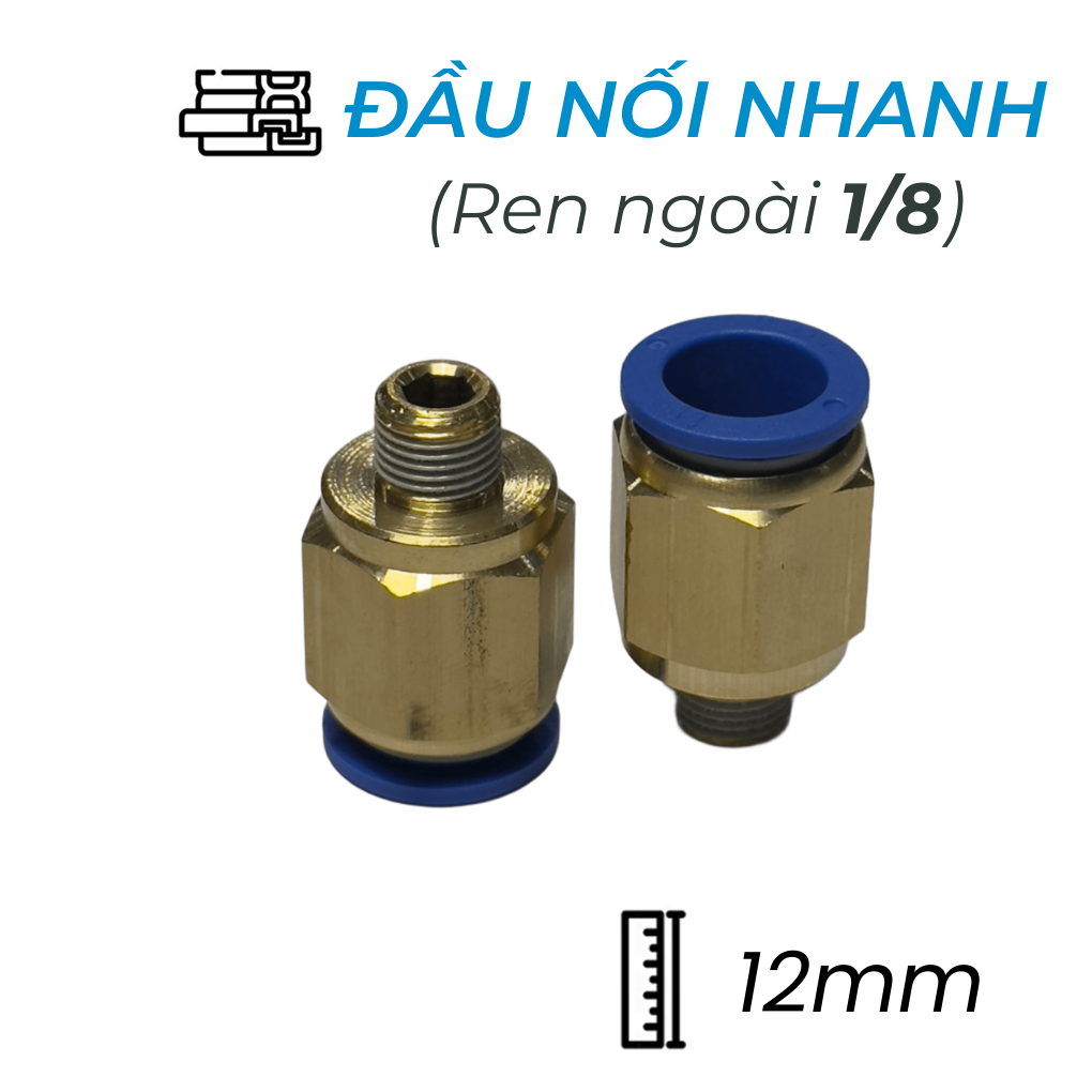 Đầu Nối Nhanh Khí Nén Ø12mm - Ren Ngoài 1/8" CDC MPC 1201 (Màu Xanh)