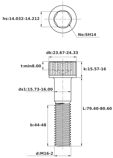Bản vẽ kỹ thuật Lục Giác Chìm Đầu Trụ Inox 316 DIN912 M16x80 Ren Lửng