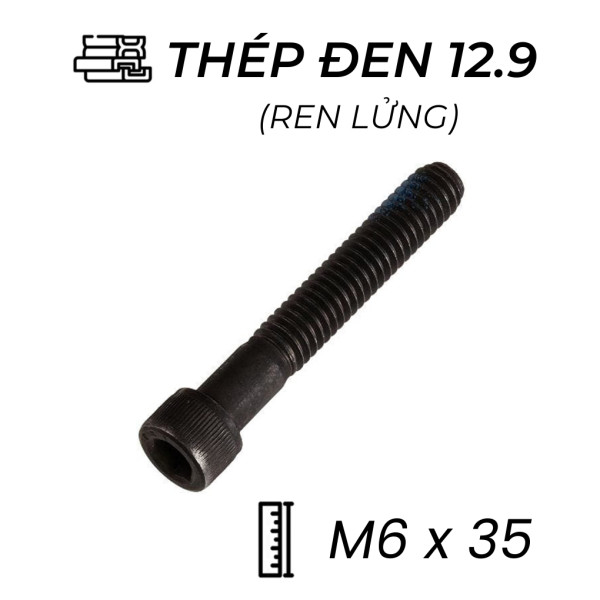 Lục Giác Chìm Đầu Trụ Thép Đen 12.9 DIN912 M6x35 Ren Lửng (25Cái/Bịch)