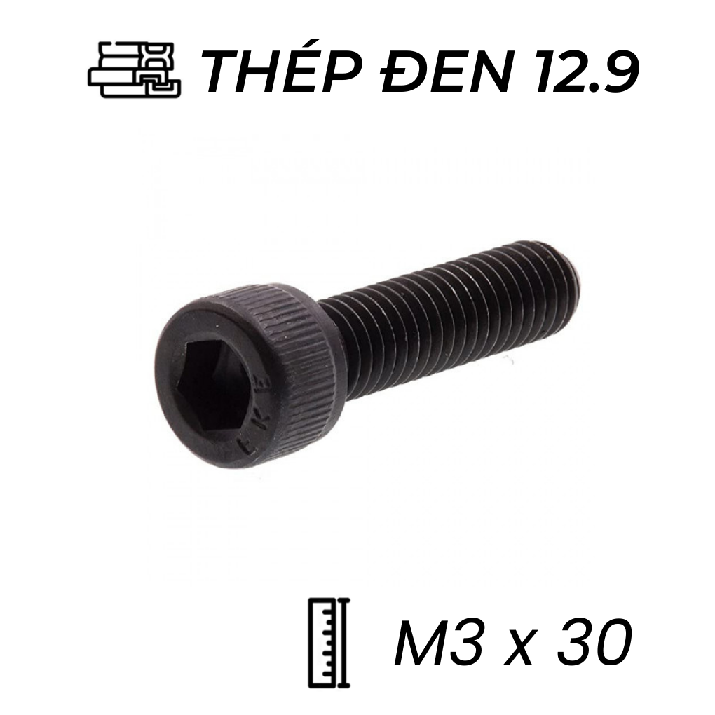 Lục Giác Chìm Đầu Trụ Thép Đen 12.9 DIN912 M3x30
