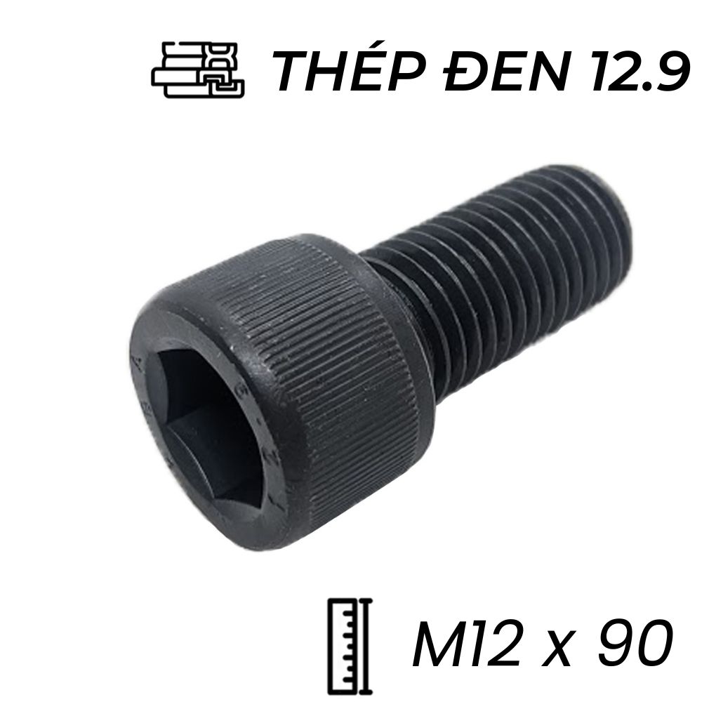 Lục Giác Chìm Đầu Trụ Thép Đen 12.9 DIN912 M12x90