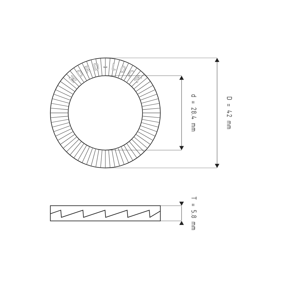 Bản vẽ kỹ thuật Lông Đền Nord-Lock Thép Mạ Zinc Flake M27