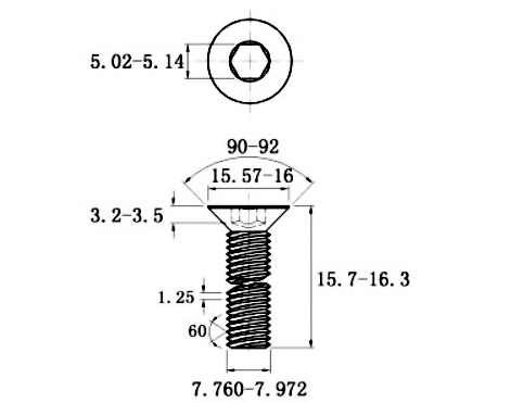 Bản vẽ kỹ thuật Lục Giác Chìm Col Thép Mạ Kẽm Trắng Cr3+ 10.9 DIN7991 M8x16 (25Cái/Bịch)
