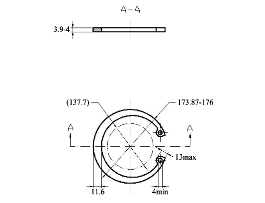 Bản vẽ kỹ thuật Phe Gài Lỗ Inox 420 DIN472 D165x4.0