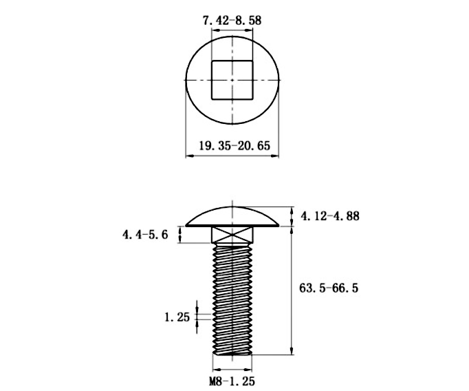 Bản vẽ kỹ thuật Bulong Cổ Vuông Inox 304 DIN603 M8x65