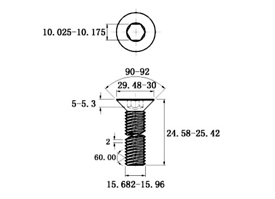 Bản vẽ kỹ thuật Lục Giác Chìm Col Thép Đen 10.9 DIN7991 M12x25