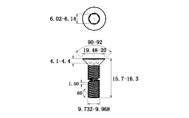 Bản vẽ kỹ thuật Lục Giác Chìm Col Thép Mạ Kẽm Trắng Cr3+ 10.9 DIN7991 M10x16