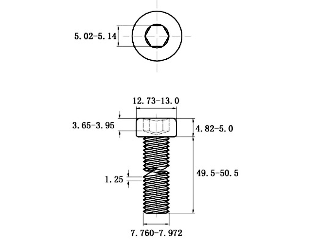 Bản vẽ kỹ thuật Lục Giác Trụ Đầu Thấp Inox 304 DIN7984 M8x50