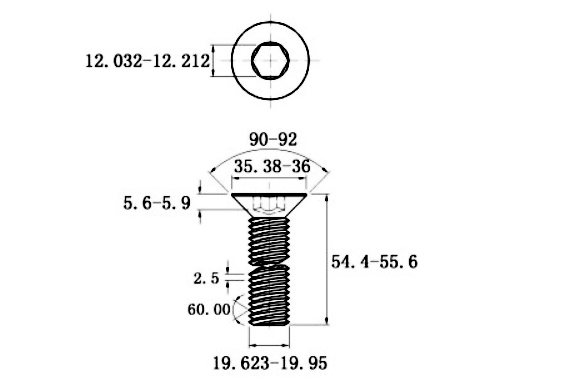 Bản vẽ kỹ thuật Lục Giác Chìm Col Thép Đen 10.9 DIN7991 M20x55