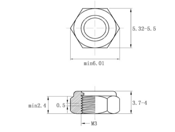 Bản vẽ kỹ thuật Tán Keo Thép Mạ Kẽm Trắng Cr3+ 8.8 DIN985 M3