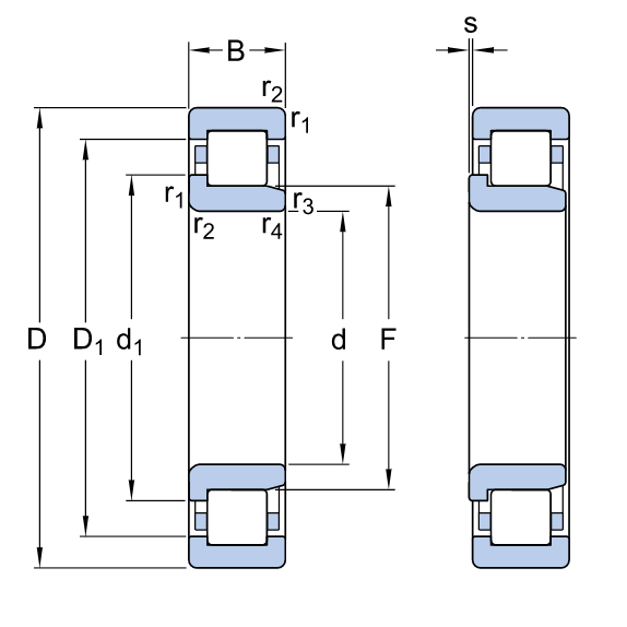 Bản vẽ kỹ thuật Vòng Bi SKF NJ 307 EP/VA021