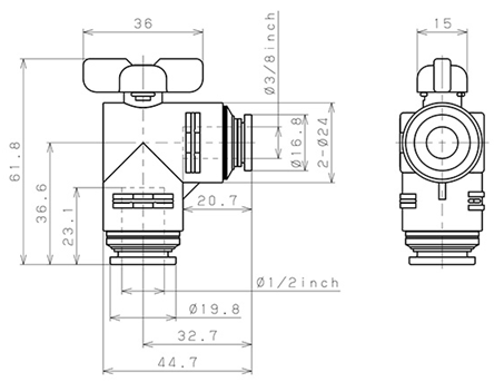 Bản vẽ kỹ thuật Van Bi Khí Nén, Loại 20 & 60 Pisco BVLG60-3/8-1/2