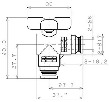 Bản vẽ kỹ thuật Van Bi Khí Nén Inox 304 Pisco BVLU20-0808SUS