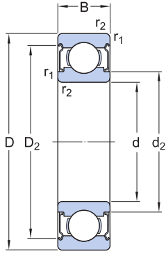 Bản vẽ kỹ thuật Vòng Bi Cầu Rãnh Sâu Inox SKF W 619/6-2Z (6x15x5) Nắp Chắn Thép (Hai Bên)