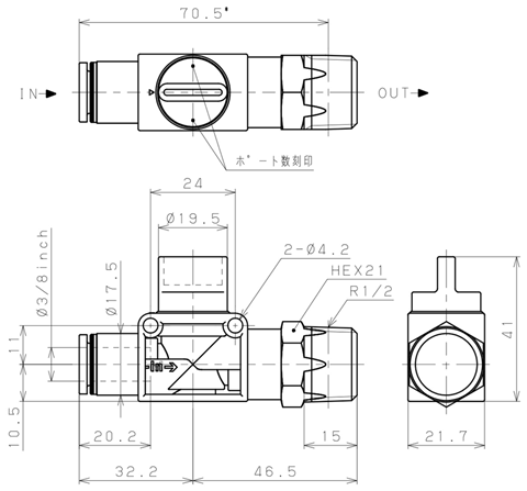 Bản vẽ kỹ thuật Van Tay Khí Nén Pisco HV3/8-04