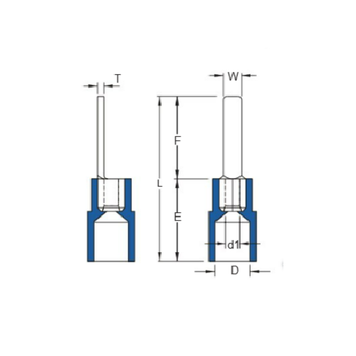 Bản vẽ kỹ thuật Cosse Pin Dẹp Bọc Nhựa (Nylon) 0.5-1.5mm KST DBNY1-14